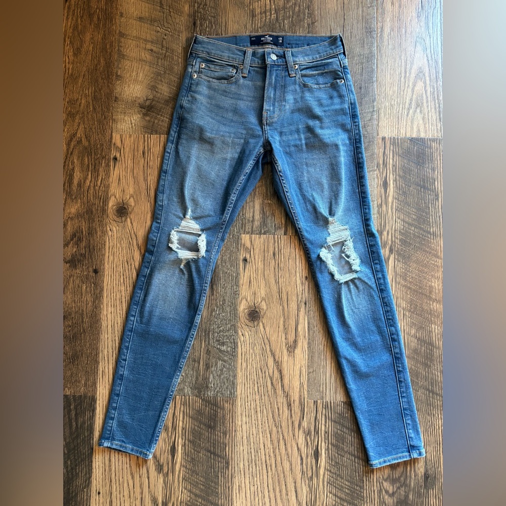 Hollister Jeans Women Size28 Blue Med Rise Super Skinny‎ Distressed Light Wash